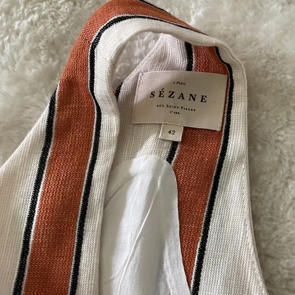 Sezane Pauline Striped Mini Dress in White, Brown, and Tan - Picture 4 of 9